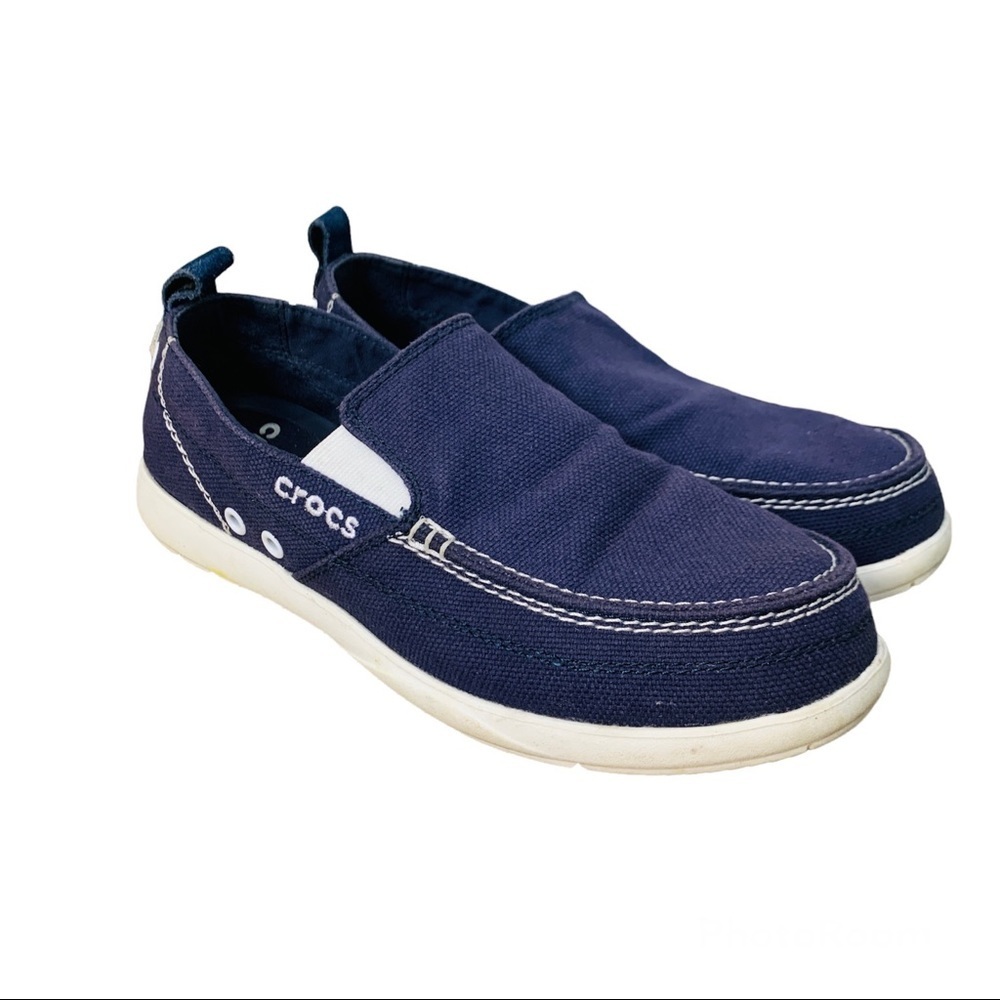 Crocs Men's Navy Walu Blue Slip-On Boat Loafer - Size 7